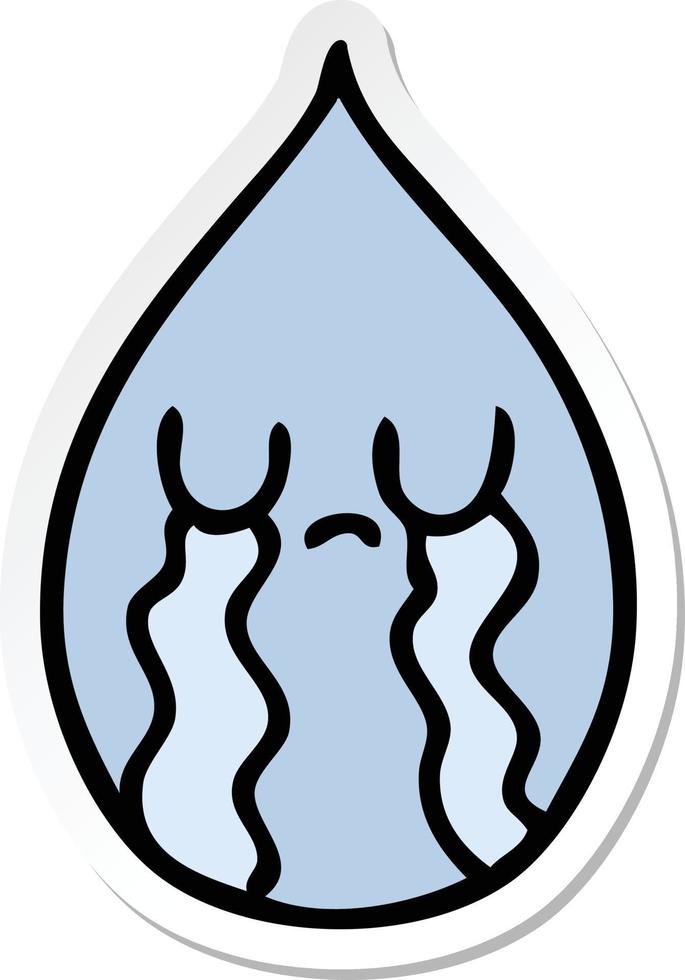 sticker of a quirky hand drawn cartoon emotional rain drop vector