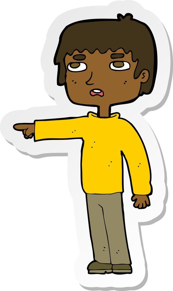 sticker of a cartoon boy pointing vector