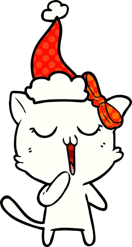 ilustración de estilo cómic de un gato con sombrero de santa vector