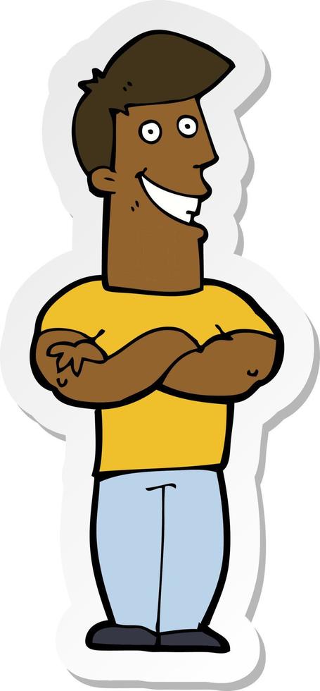 sticker of a cartoon grinning man vector