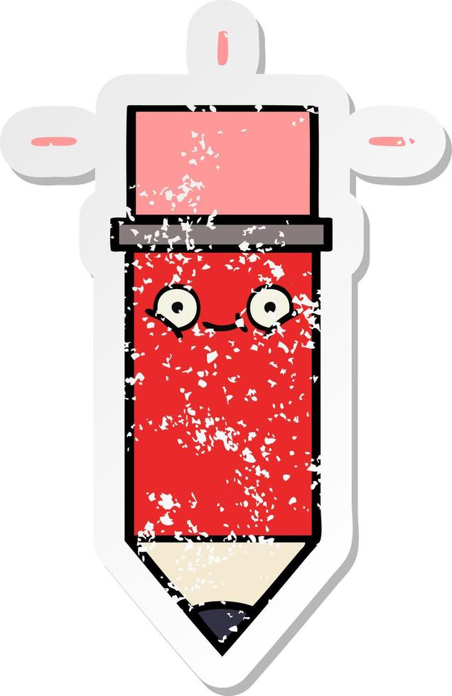 distressed sticker of a cute cartoon pencil vector