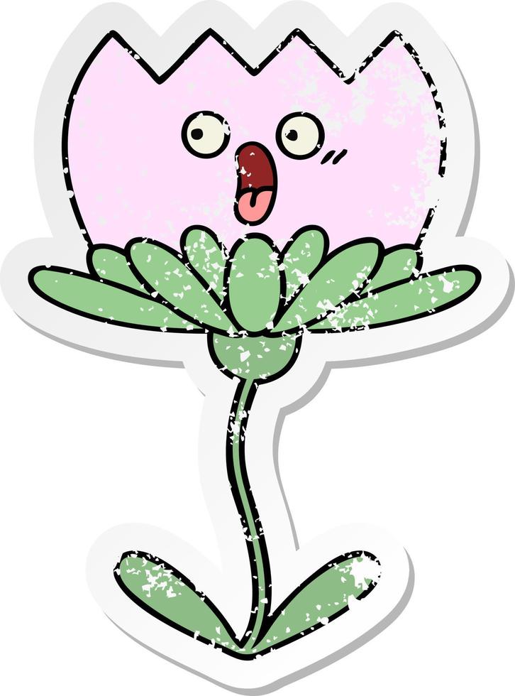 distressed sticker of a cute cartoon flower vector