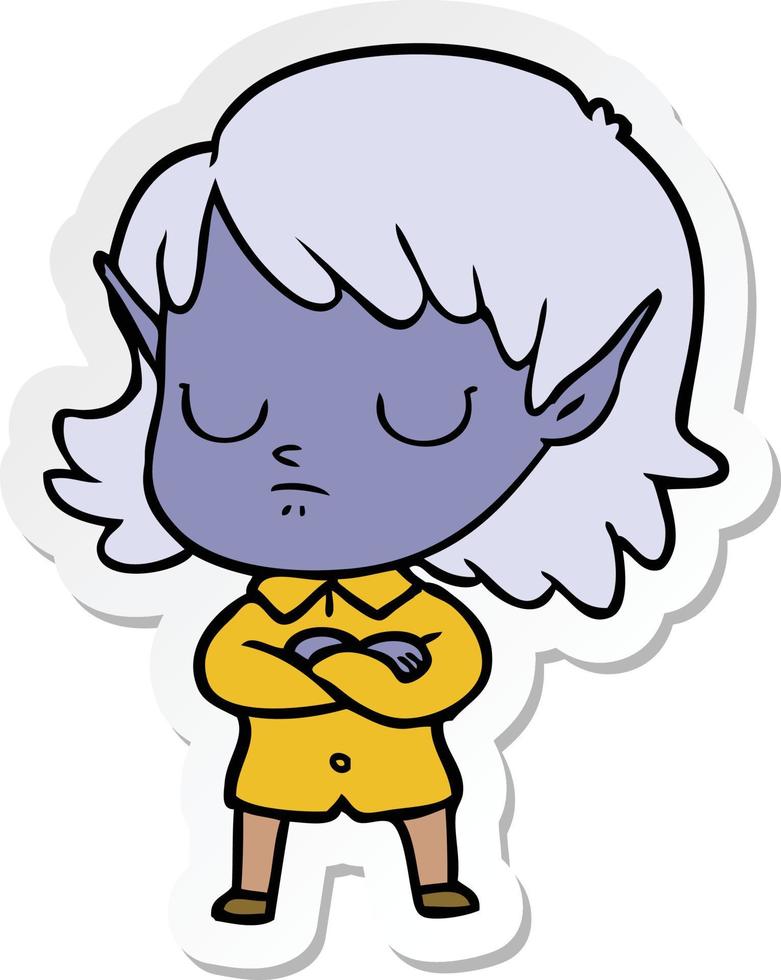 sticker of a cartoon elf girl vector