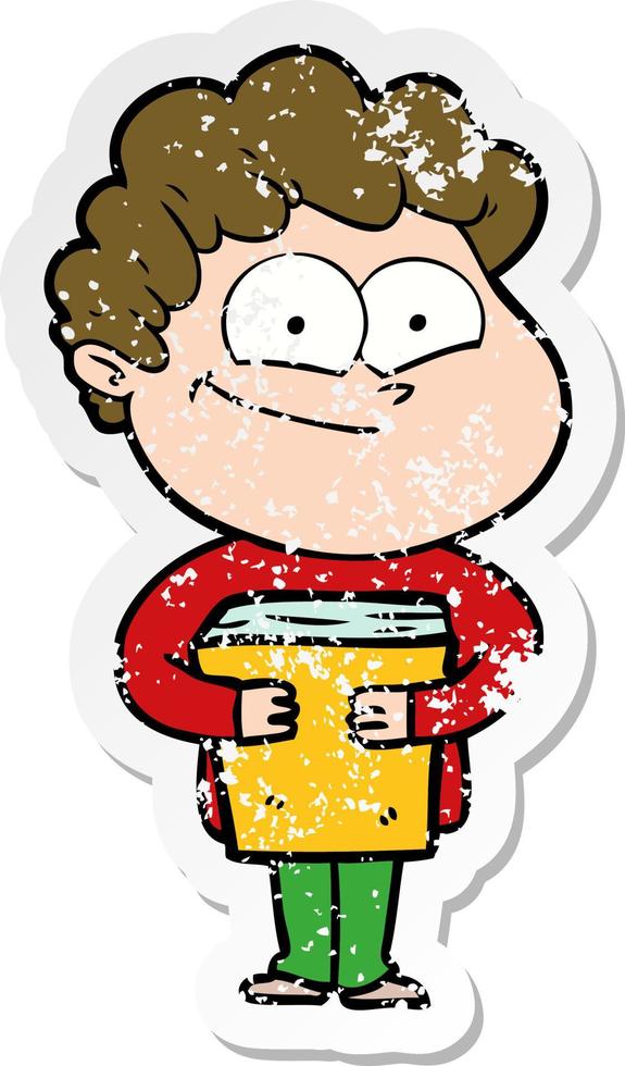 distressed sticker of a cartoon happy man vector