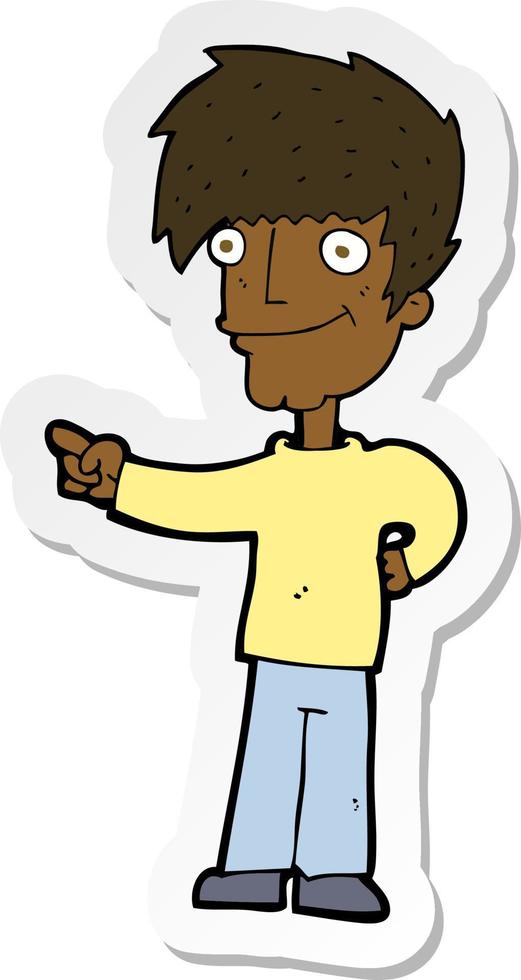sticker of a cartoon man pointing vector