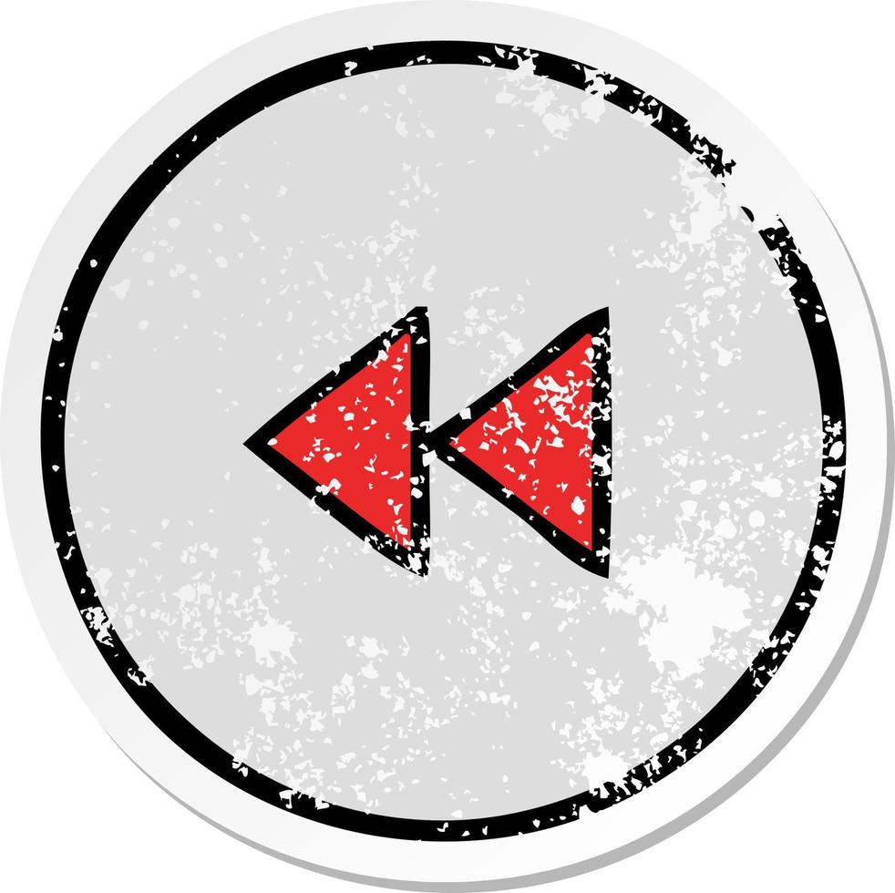 distressed sticker of a cute cartoon rewind button vector