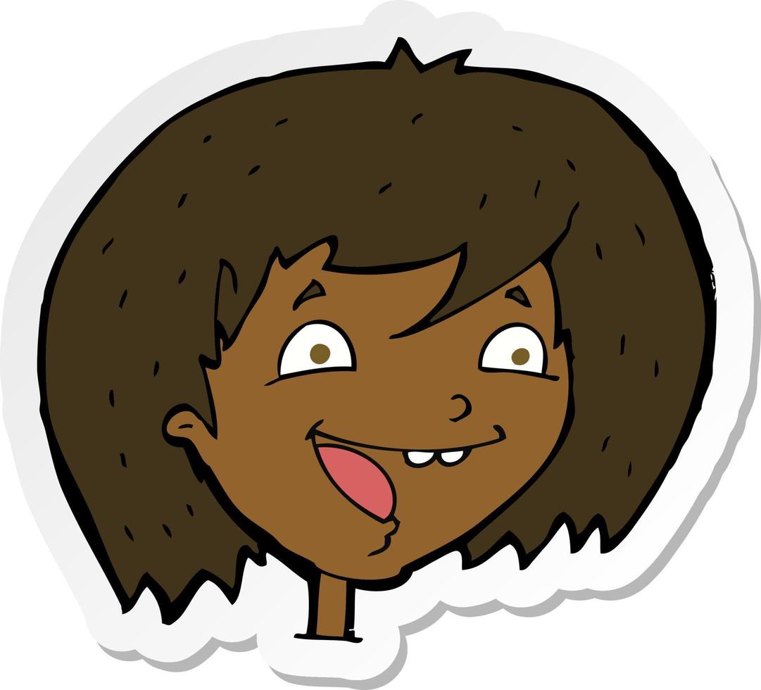 sticker of a cartoon happy girl vector