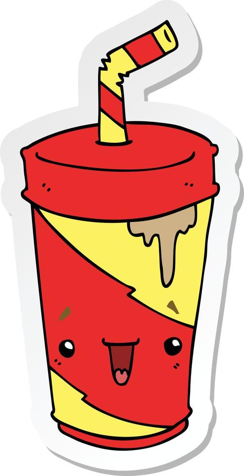 sticker of a cute cartoon soda vector