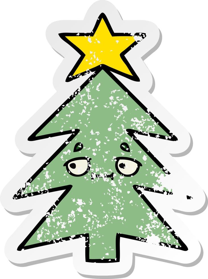distressed sticker of a cute cartoon christmas tree vector