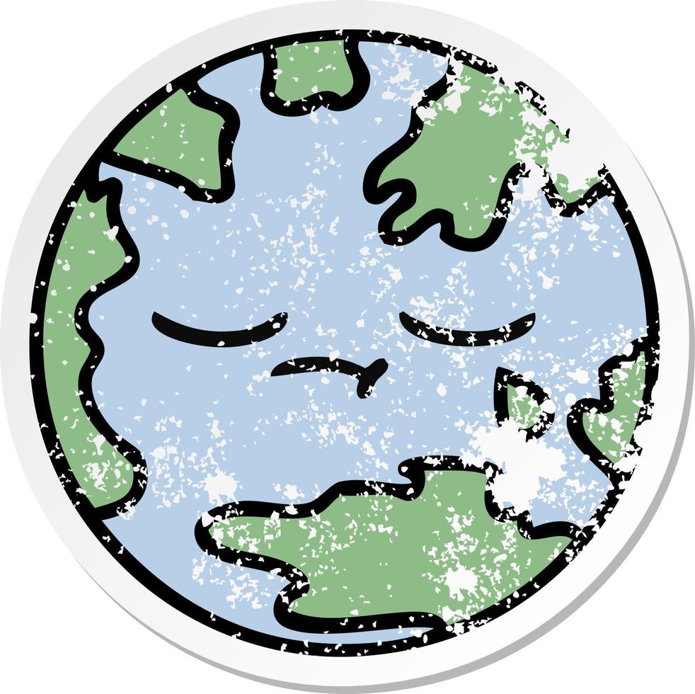 distressed sticker of a cute cartoon planet earth vector