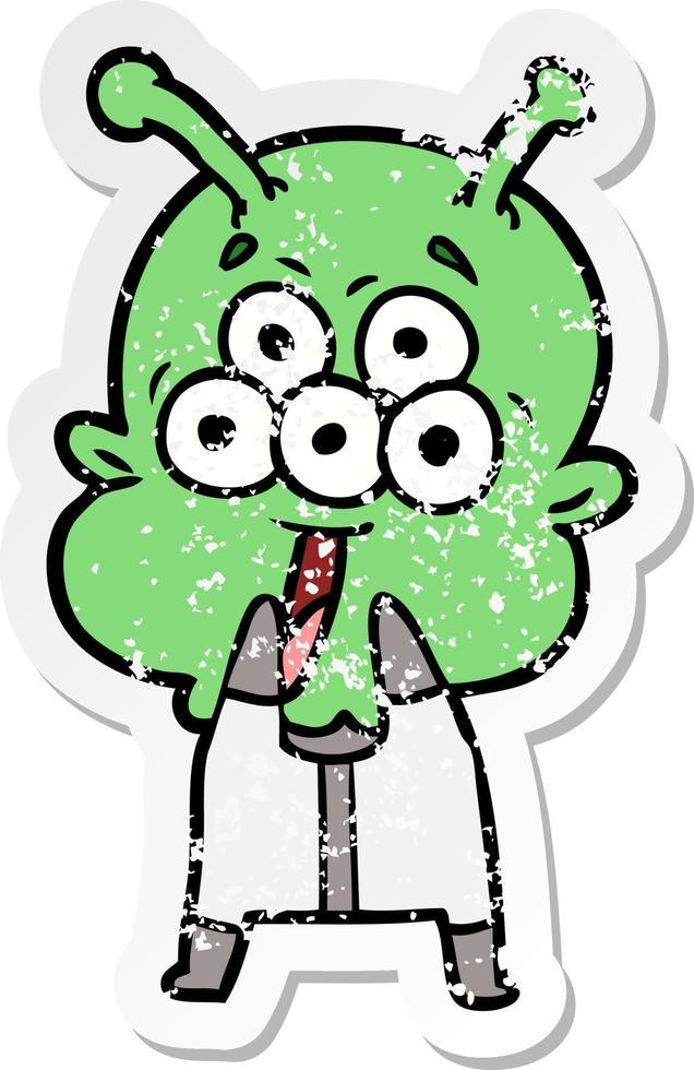 distressed sticker of a happy cartoon alien gasping in surprise vector