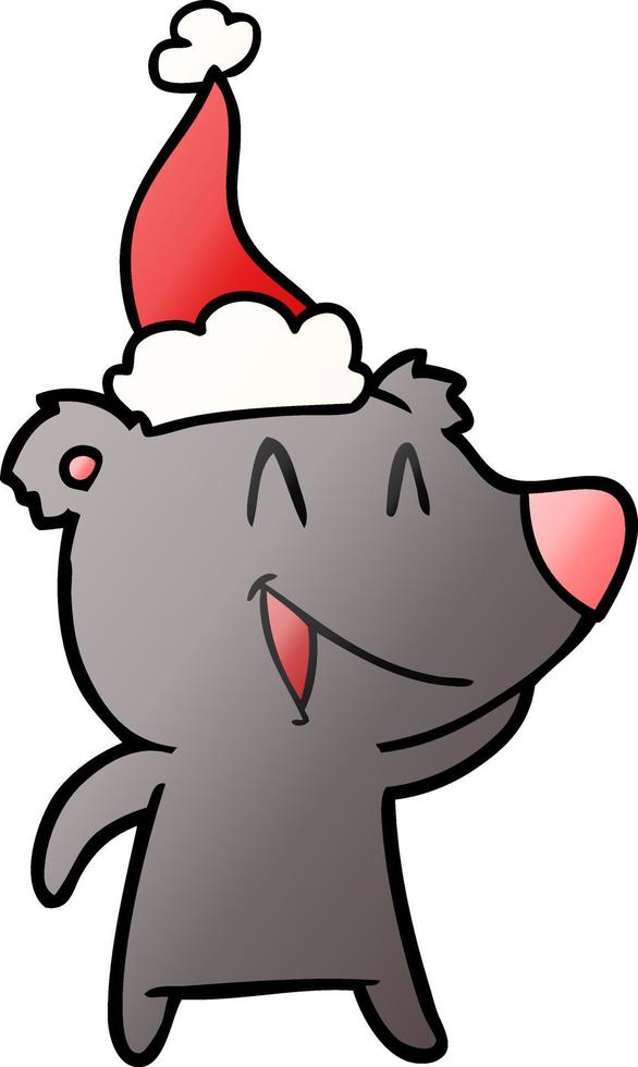 dibujos animados de gradiente de oso riendo de un sombrero de santa vector