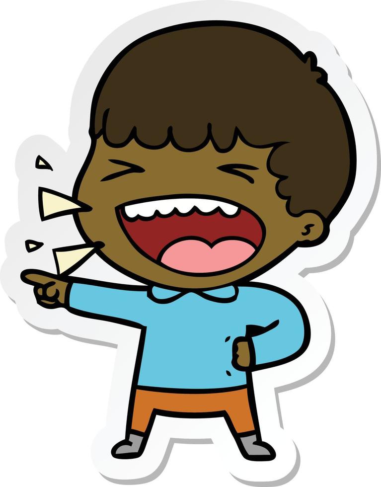 sticker of a cartoon laughing man vector