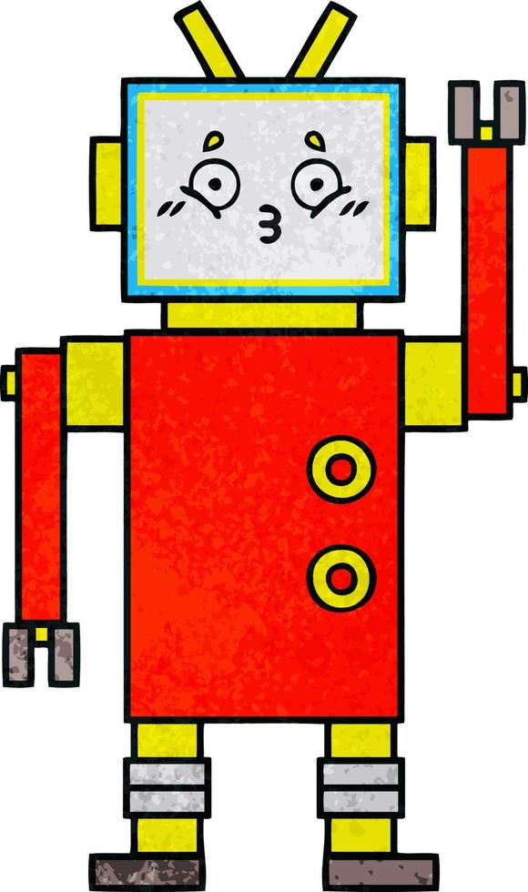retro grunge texture cartoon robot vector