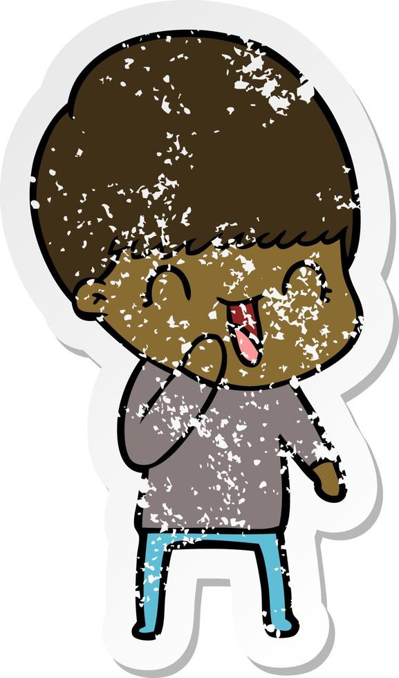 distressed sticker of a happy cartoon boy vector