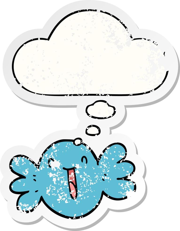 cartoon happy candy and thought bubble as a distressed worn sticker vector