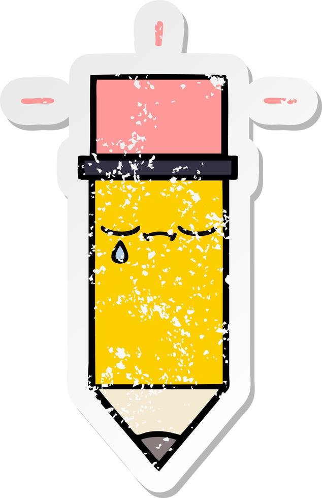 distressed sticker of a cute cartoon pencil vector