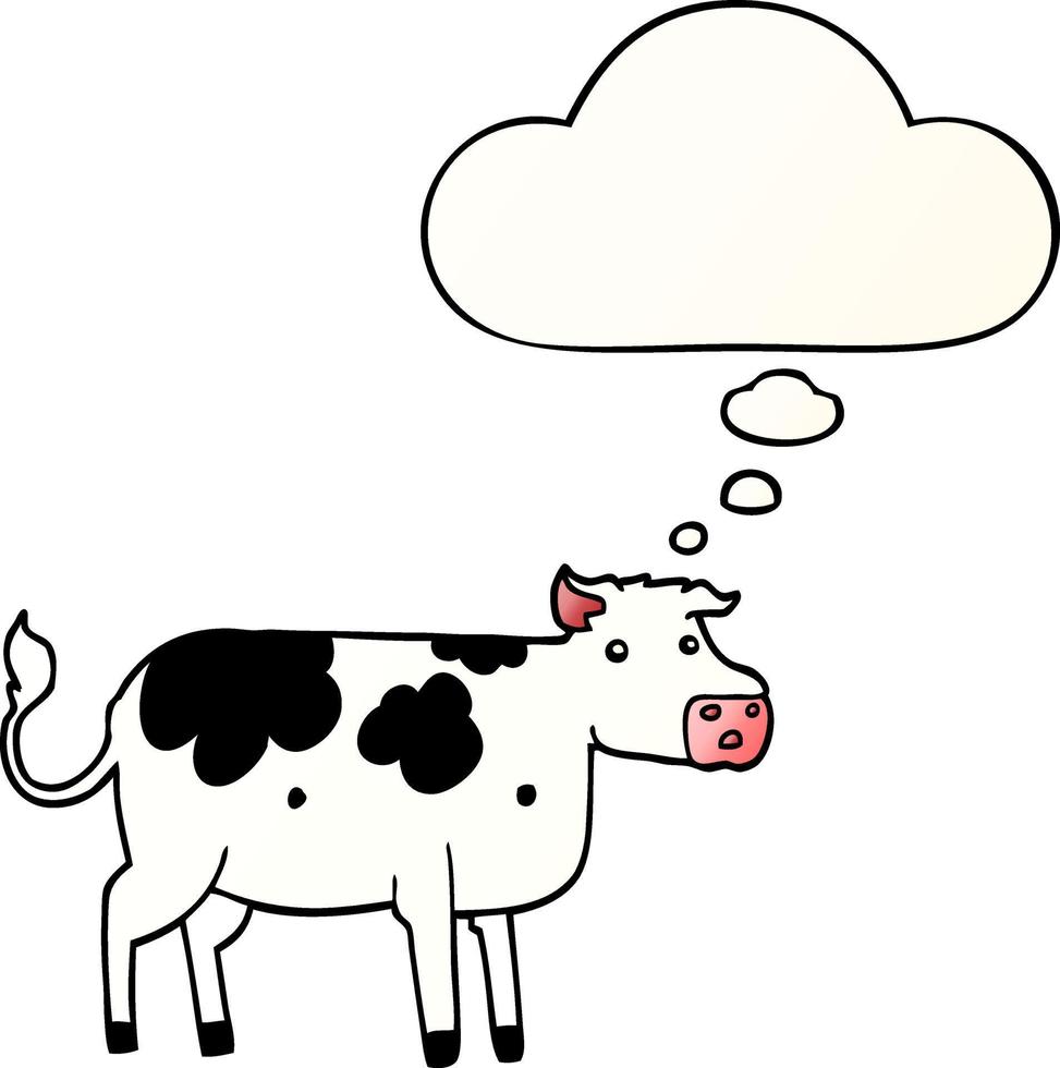 caricatura, vaca, y, pensamiento, burbuja, en, suave, gradiente, estilo vector