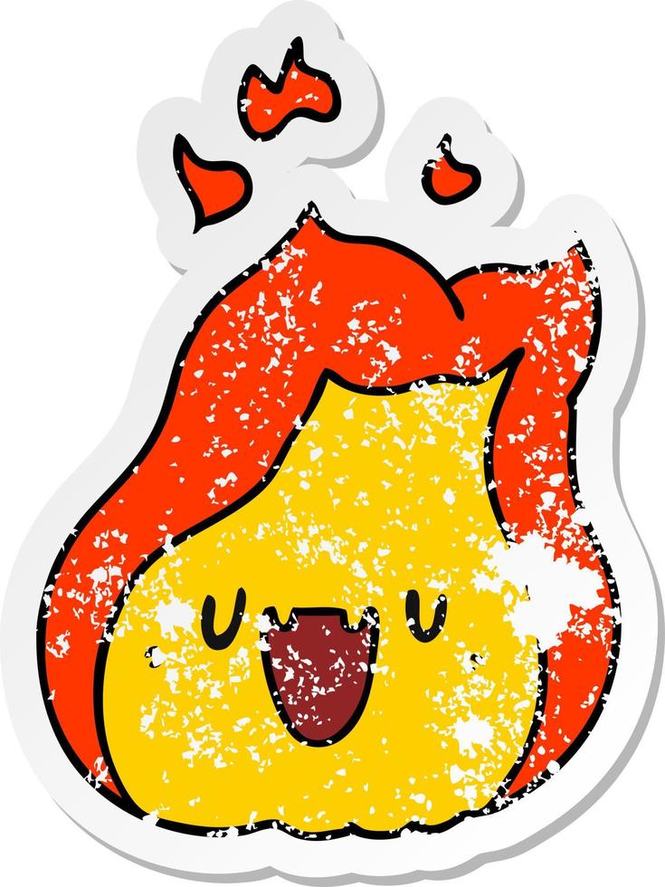 pegatina angustiada dibujos animados kawaii lindo fuego llama vector