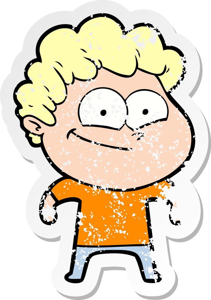 distressed sticker of a cartoon happy man vector