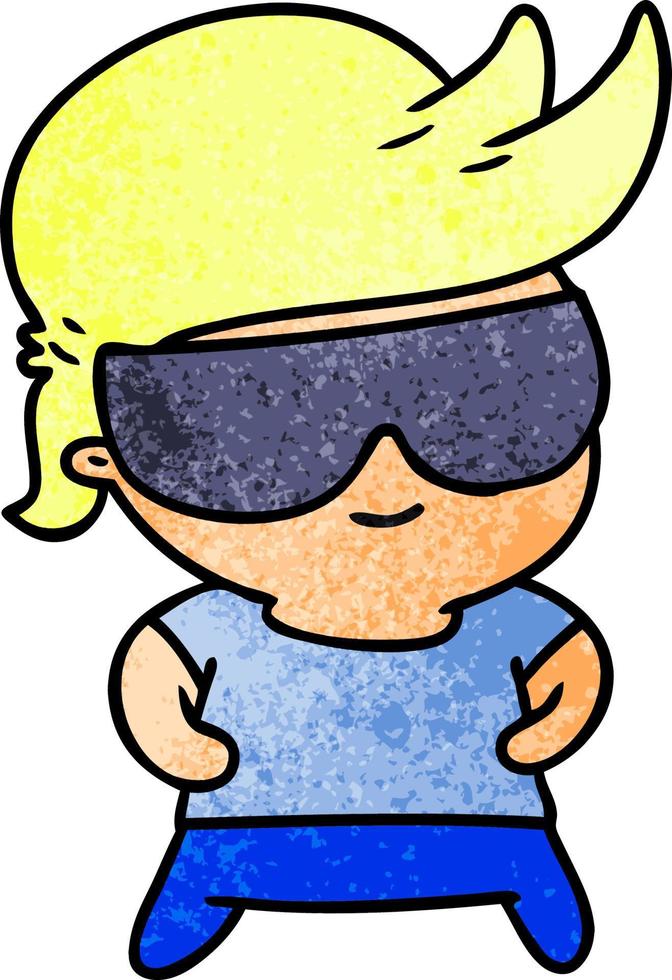 textured cartoon kawaii kid with shades vector