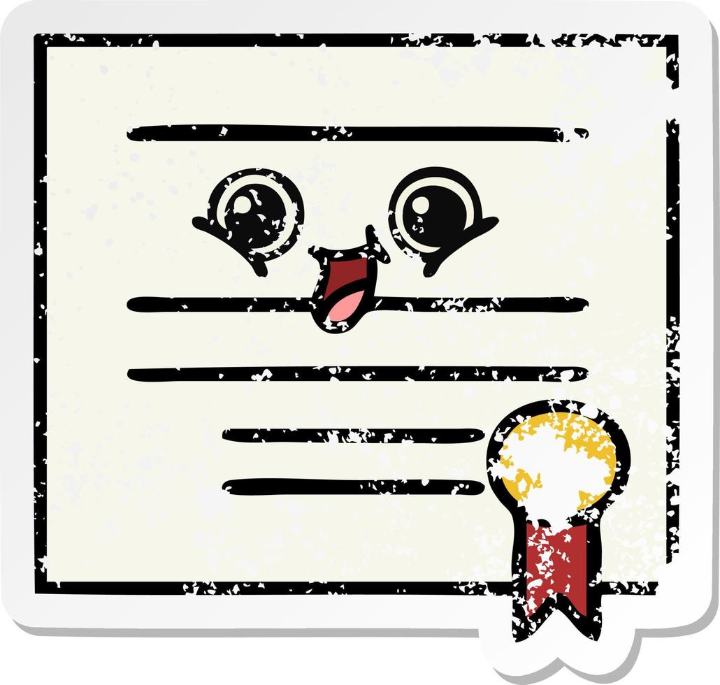 distressed sticker of a cute cartoon graduation diploma vector