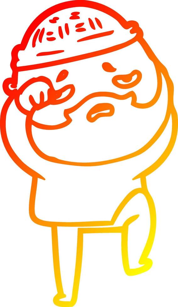 warm gradient line drawing cartoon worried man with beard vector