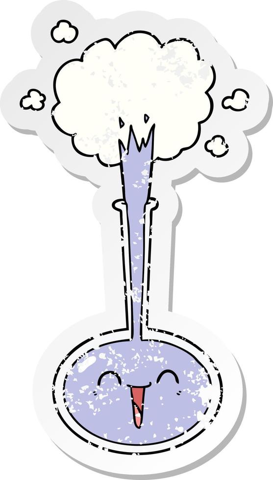 distressed sticker of a cartoon science experiment vector