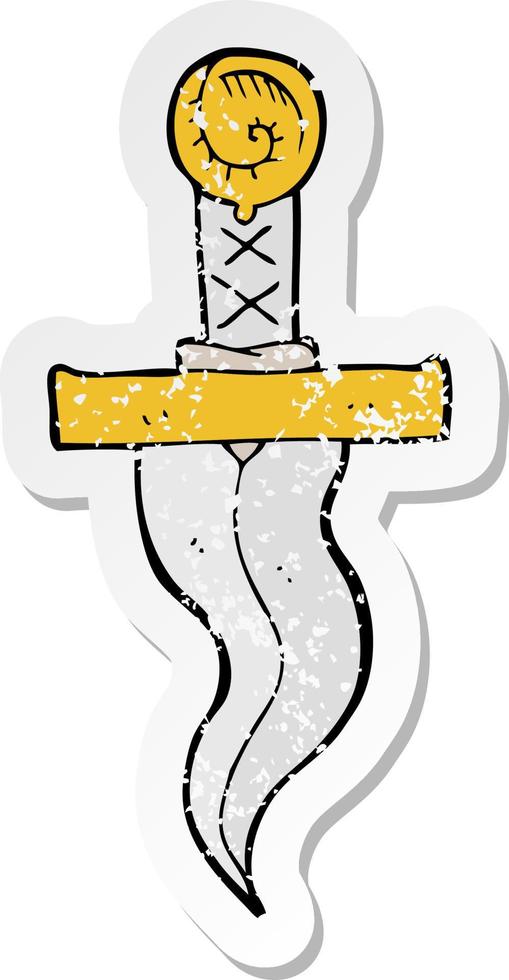 retro distressed sticker of a cartoon dagger vector