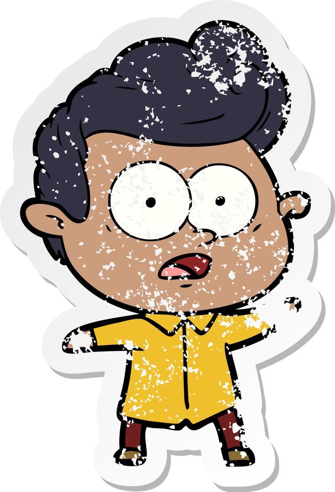 distressed sticker of a cartoon staring man vector