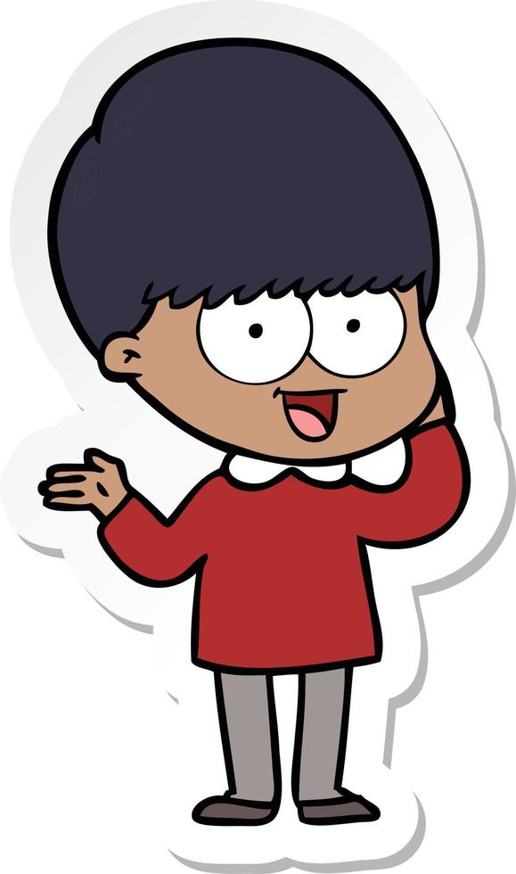 sticker of a happy cartoon boy vector