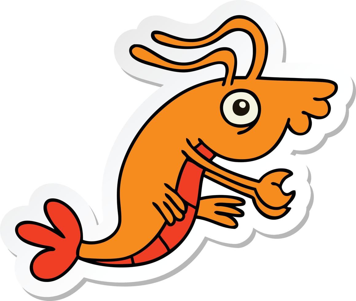 sticker of a quirky hand drawn cartoon crayfish vector