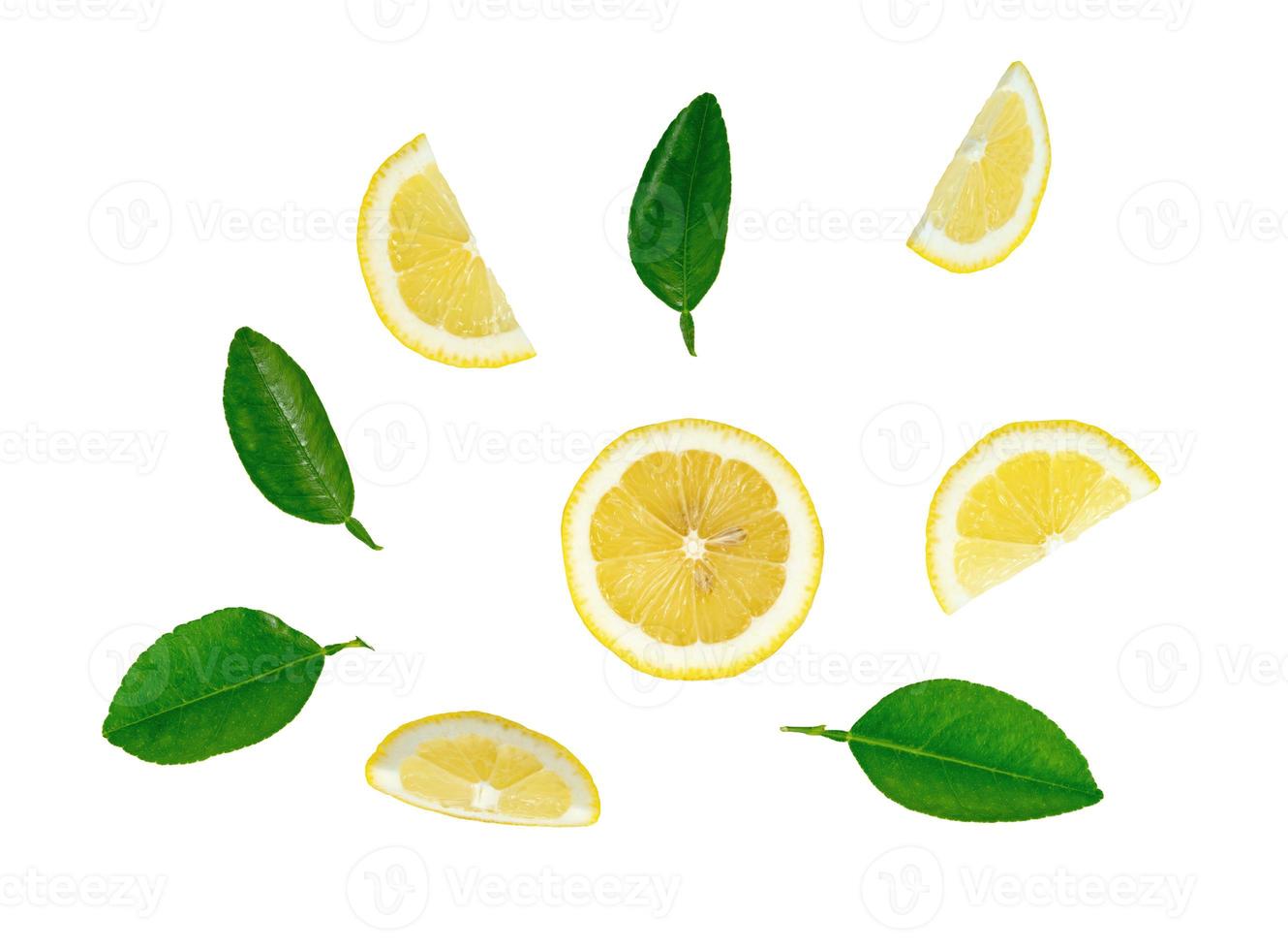 Lemon with leaf isolated on white background photo
