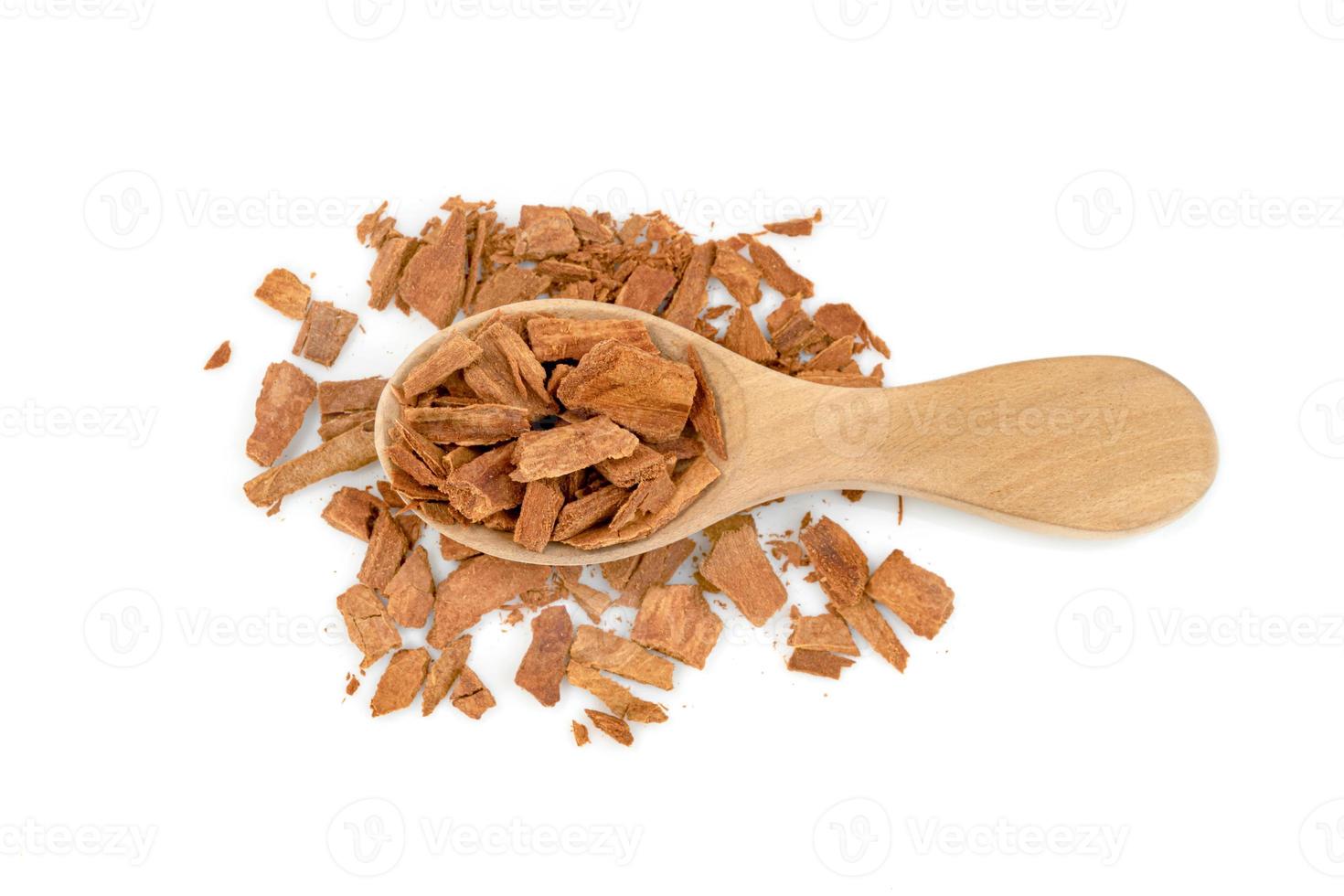 cinnamon sticks and powder with wooden spoon isolated on white background photo