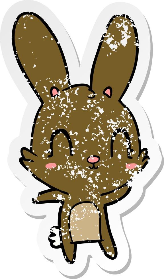 distressed sticker of a cute cartoon rabbit vector