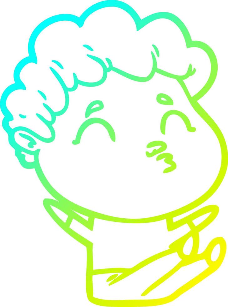cold gradient line drawing cartoon man pouting vector