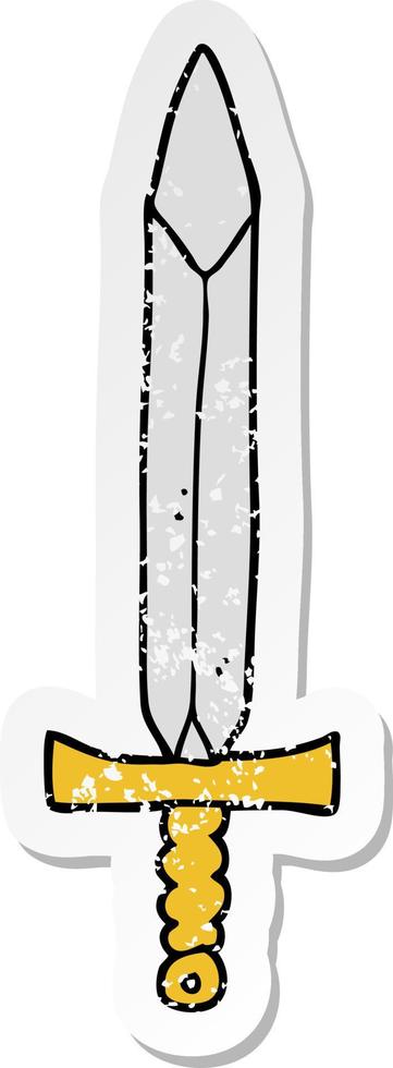 distressed sticker of a cartoon sword vector