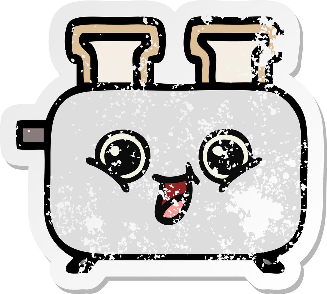 distressed sticker of a cute cartoon of a toaster vector