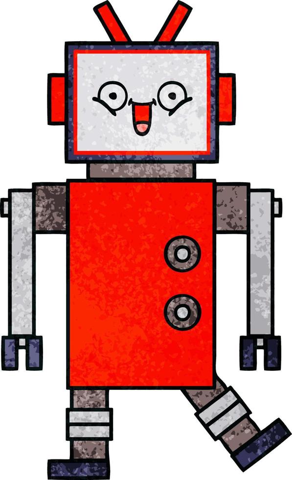retro grunge texture cartoon robot vector