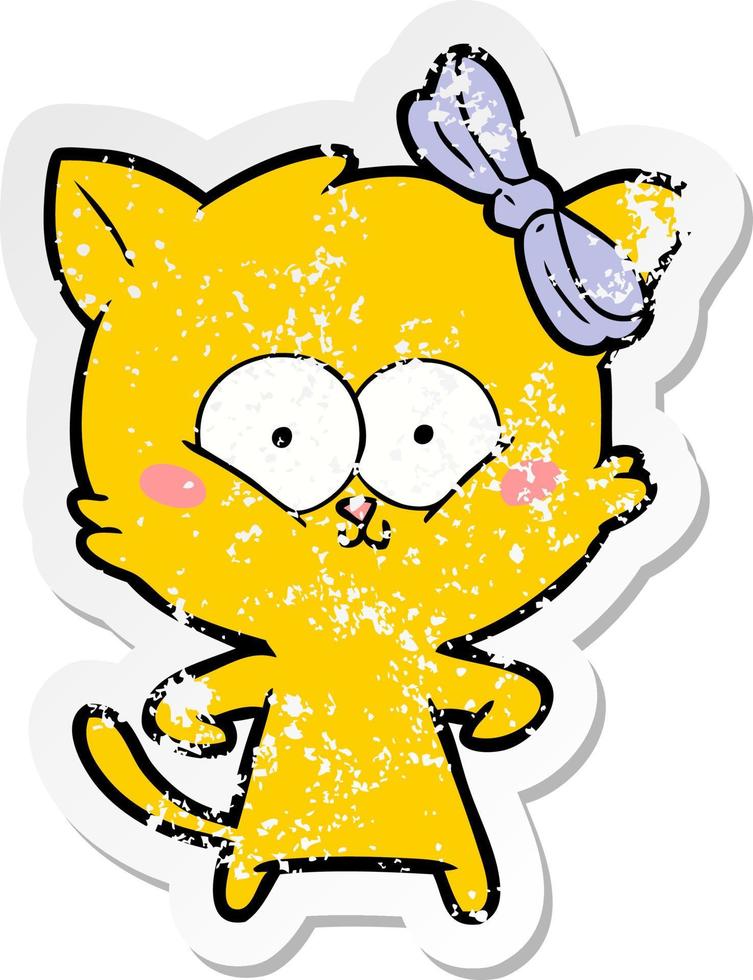 distressed sticker of a cartoon cat vector