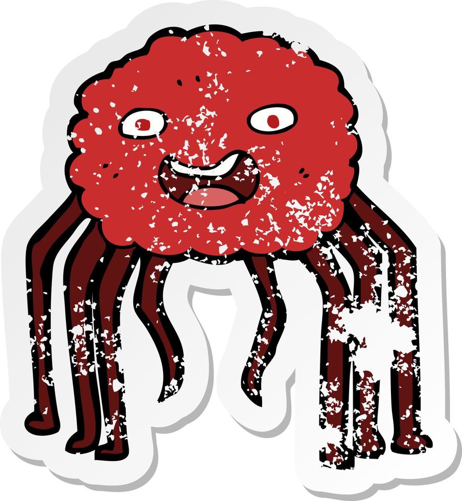 retro distressed sticker of a cartoon spider vector