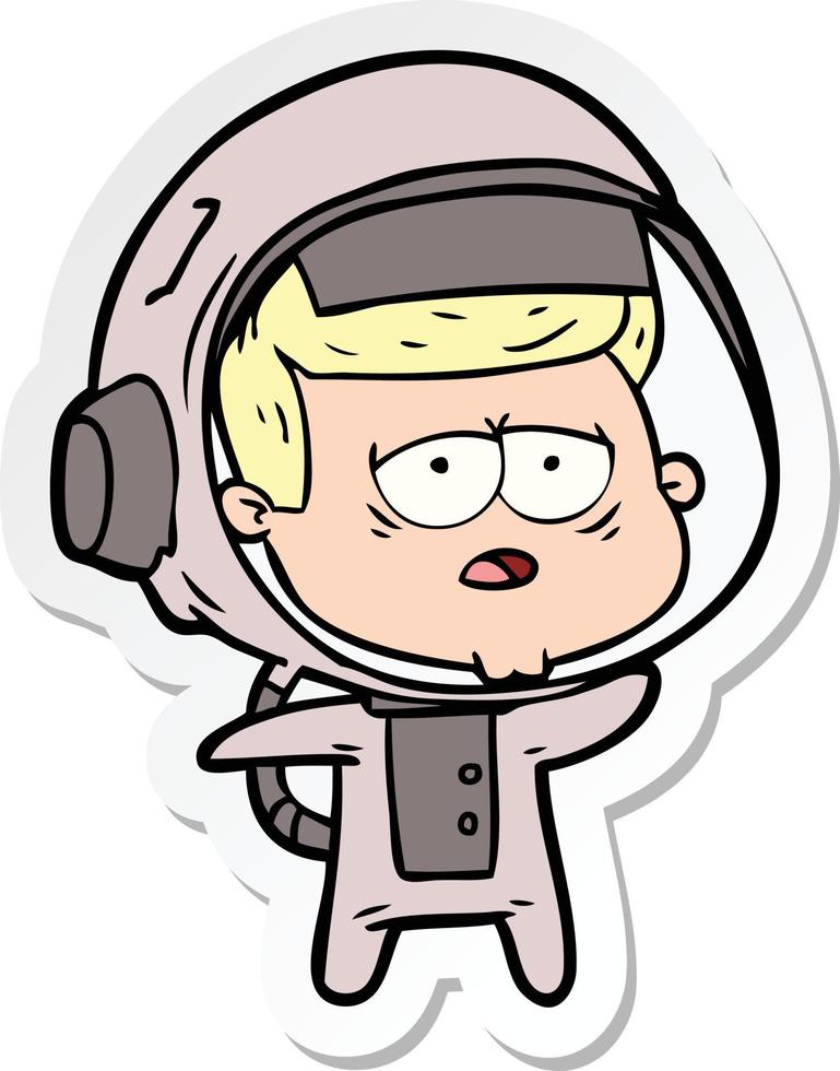 sticker of a cartoon tired astronaut vector