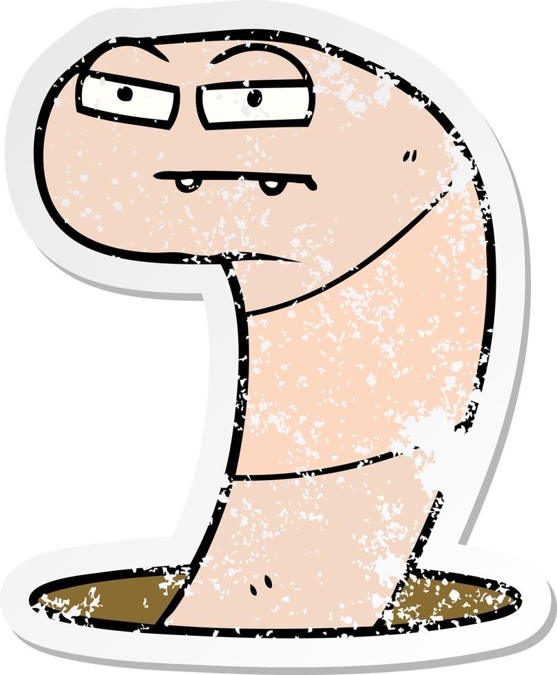 distressed sticker of a cartoon worm vector