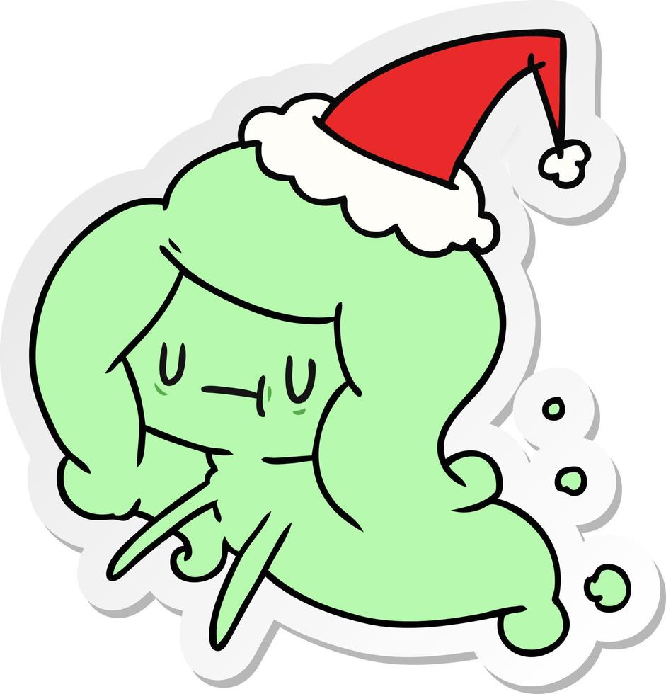 christmas sticker cartoon of kawaii ghost vector