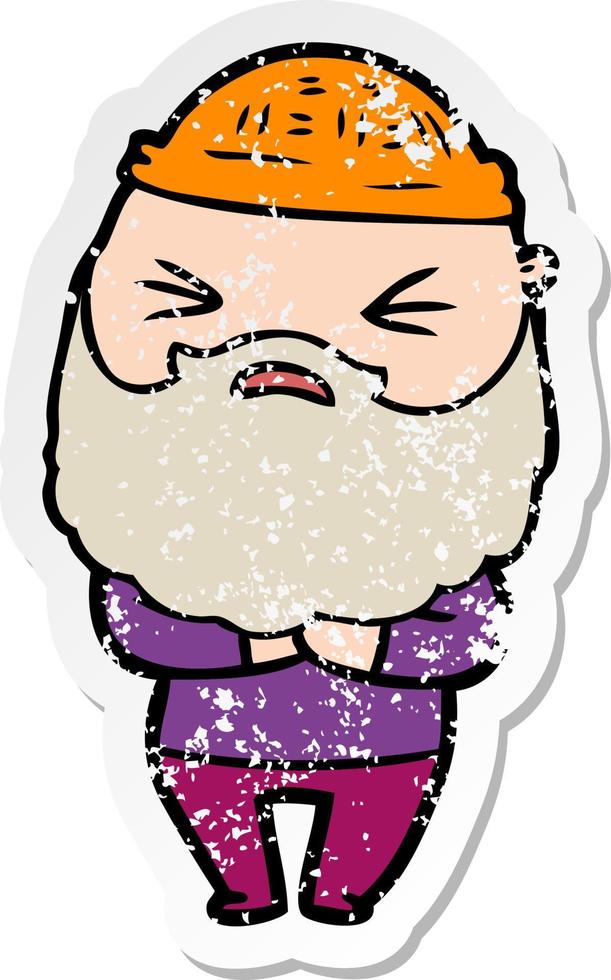 distressed sticker of a cartoon man with beard vector