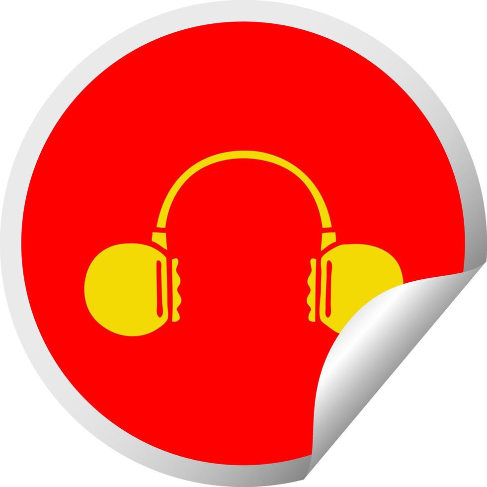 circular peeling sticker cartoon retro headphone vector