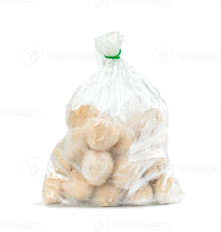 meat ball In plastic bag isolated on white background photo