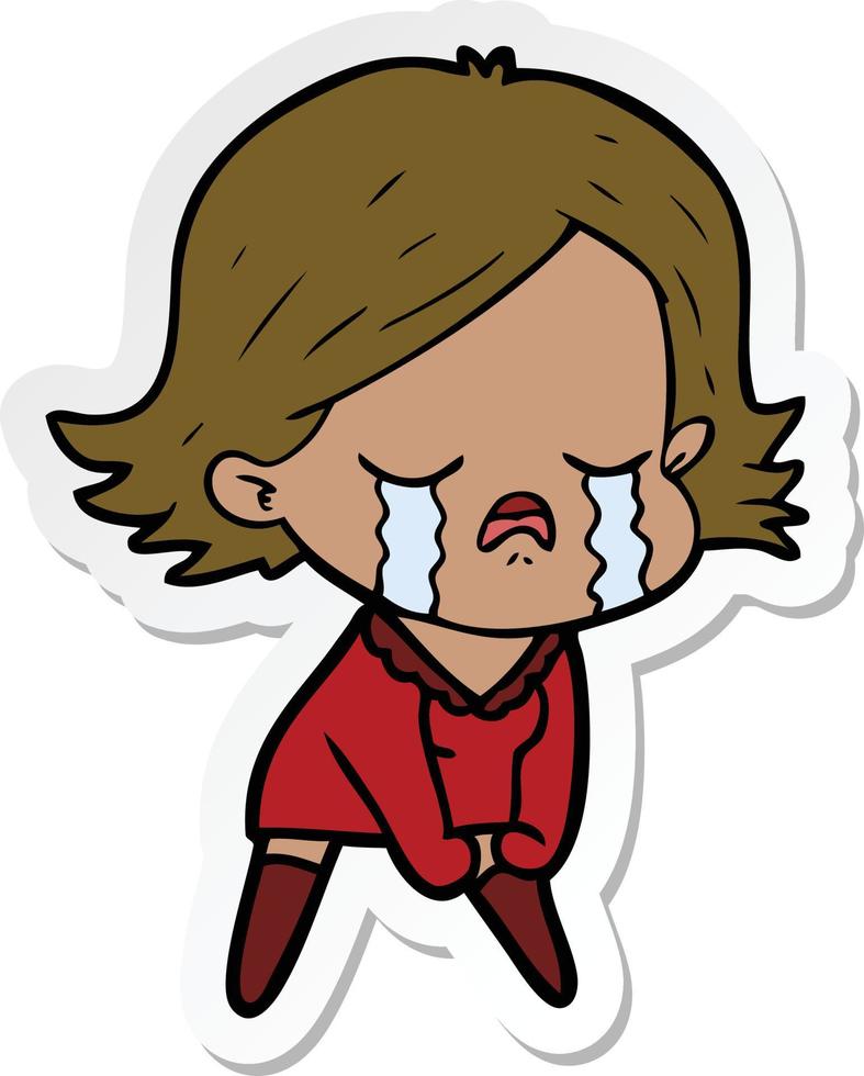 sticker of a cartoon girl crying vector