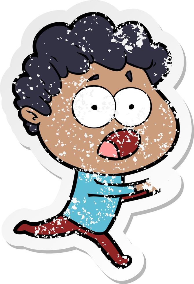 distressed sticker of a cartoon man gasping in surprise vector