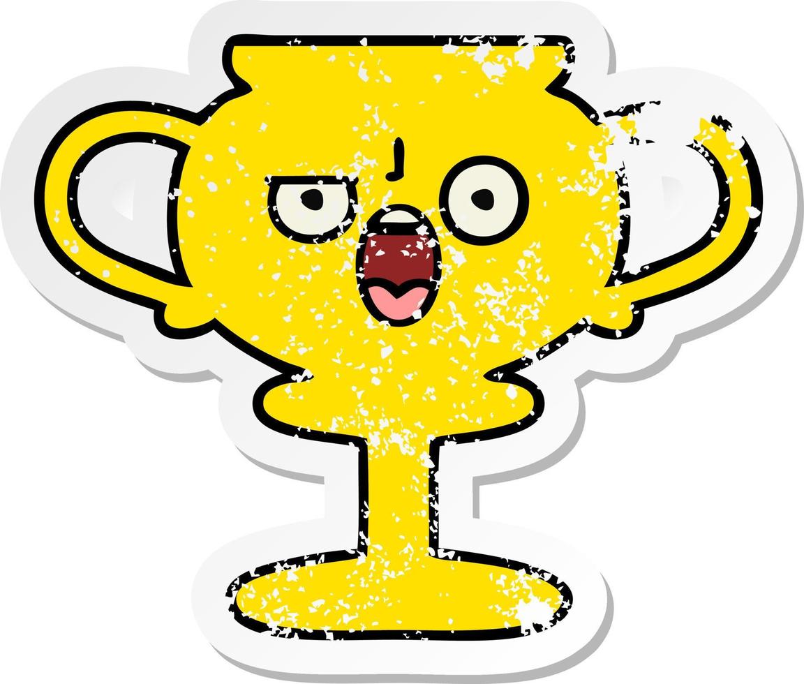 distressed sticker of a cute cartoon trophy vector